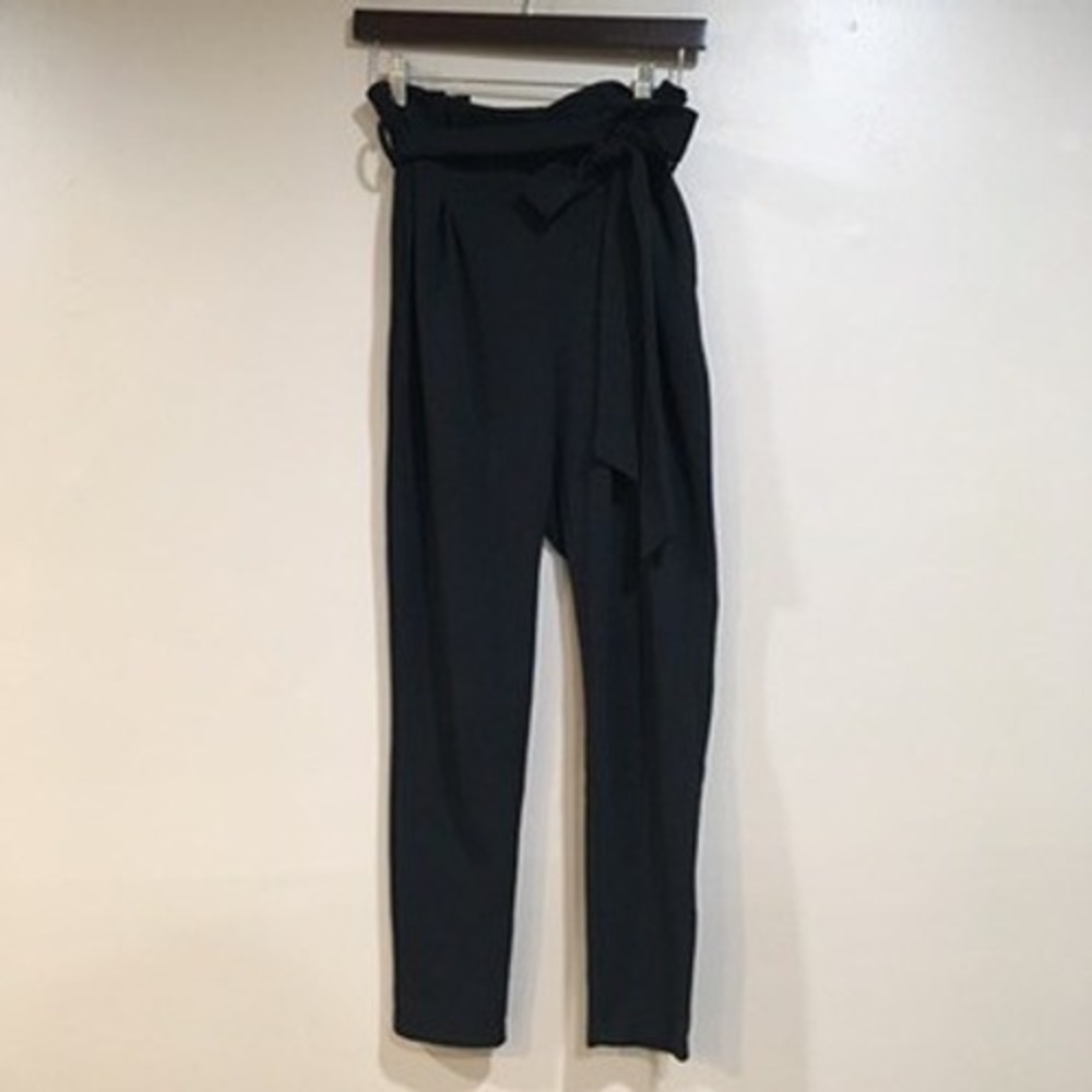 SHEIN Paperbag Tie Waist Tapered Dress Pants Women M Black Business Casual Party